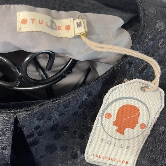 Tulle for Anthropologie Black Polka Dot Sleeveless Peplum Pleated Midi-Dress - Picture 7 of 11